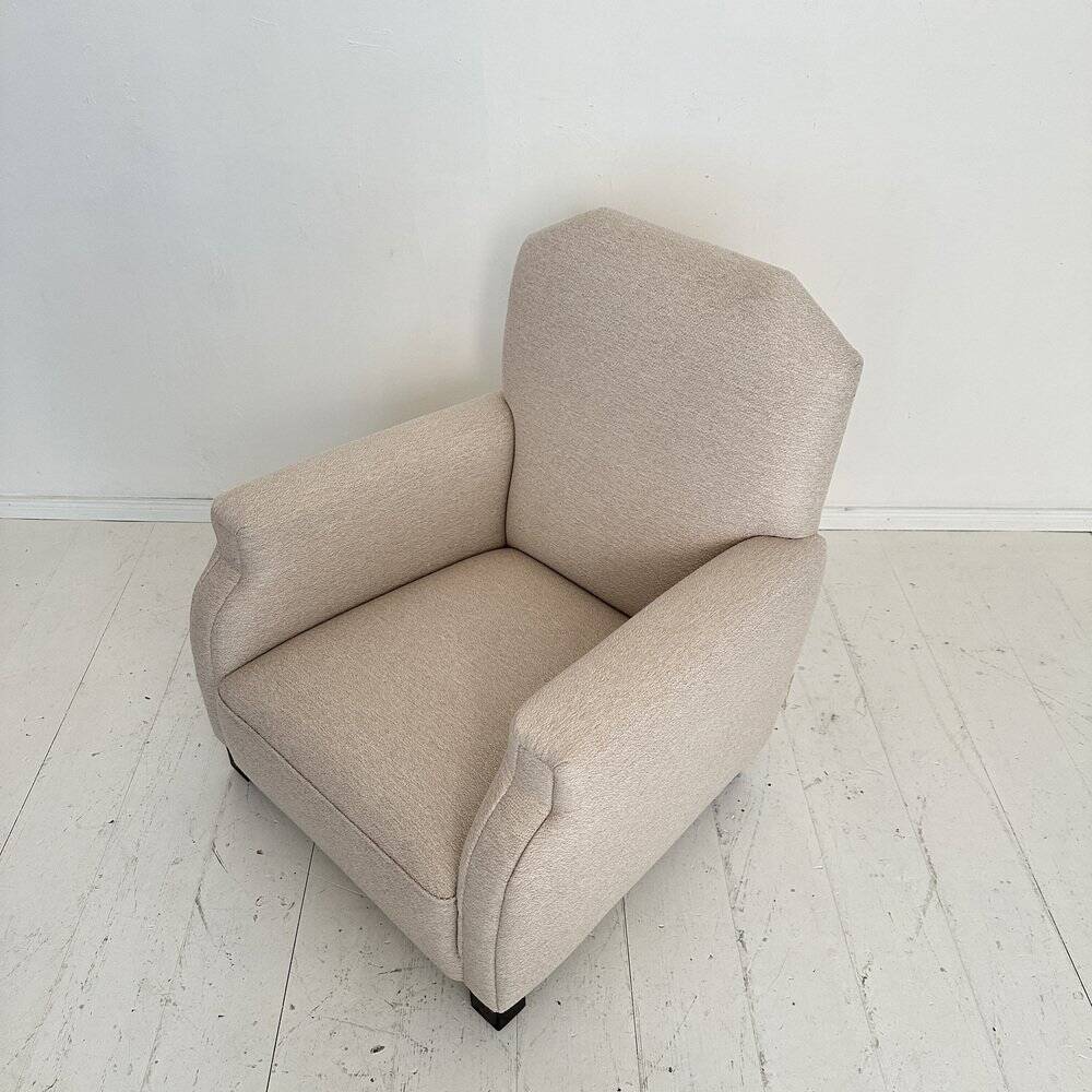 Vintage German Art Deco Armhair in White Fabric, 1920s