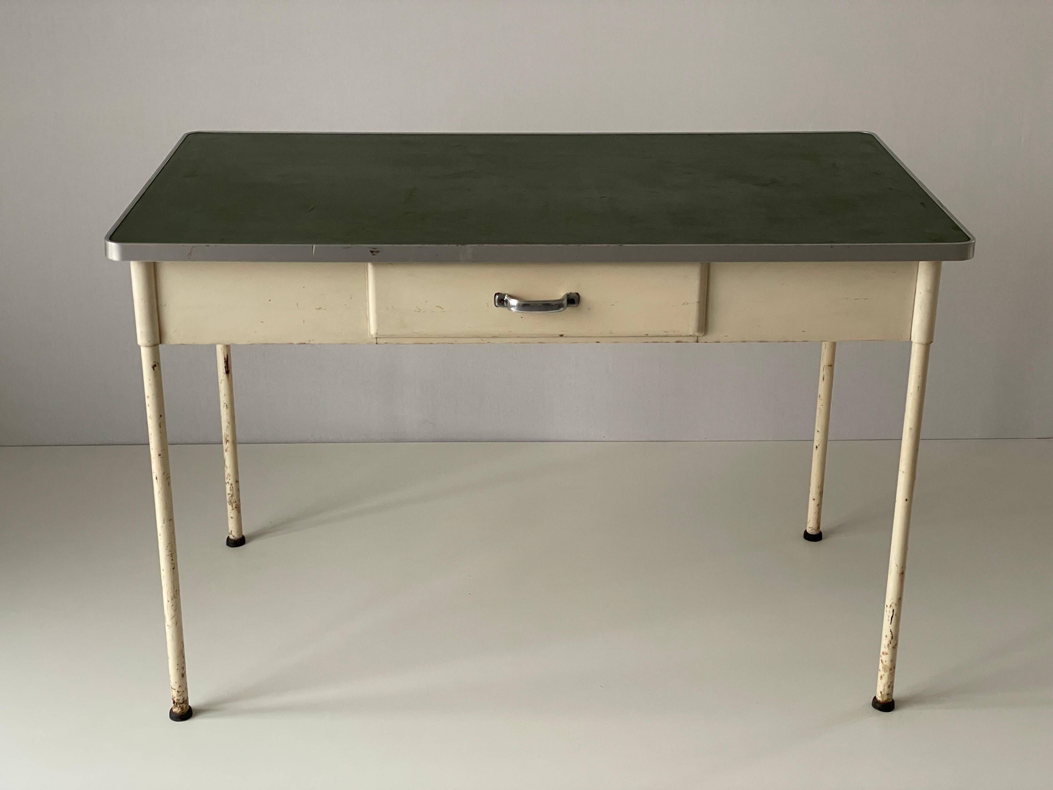 Art Deco industrial hospital doctor's desk with drawer, 1940s, Germany