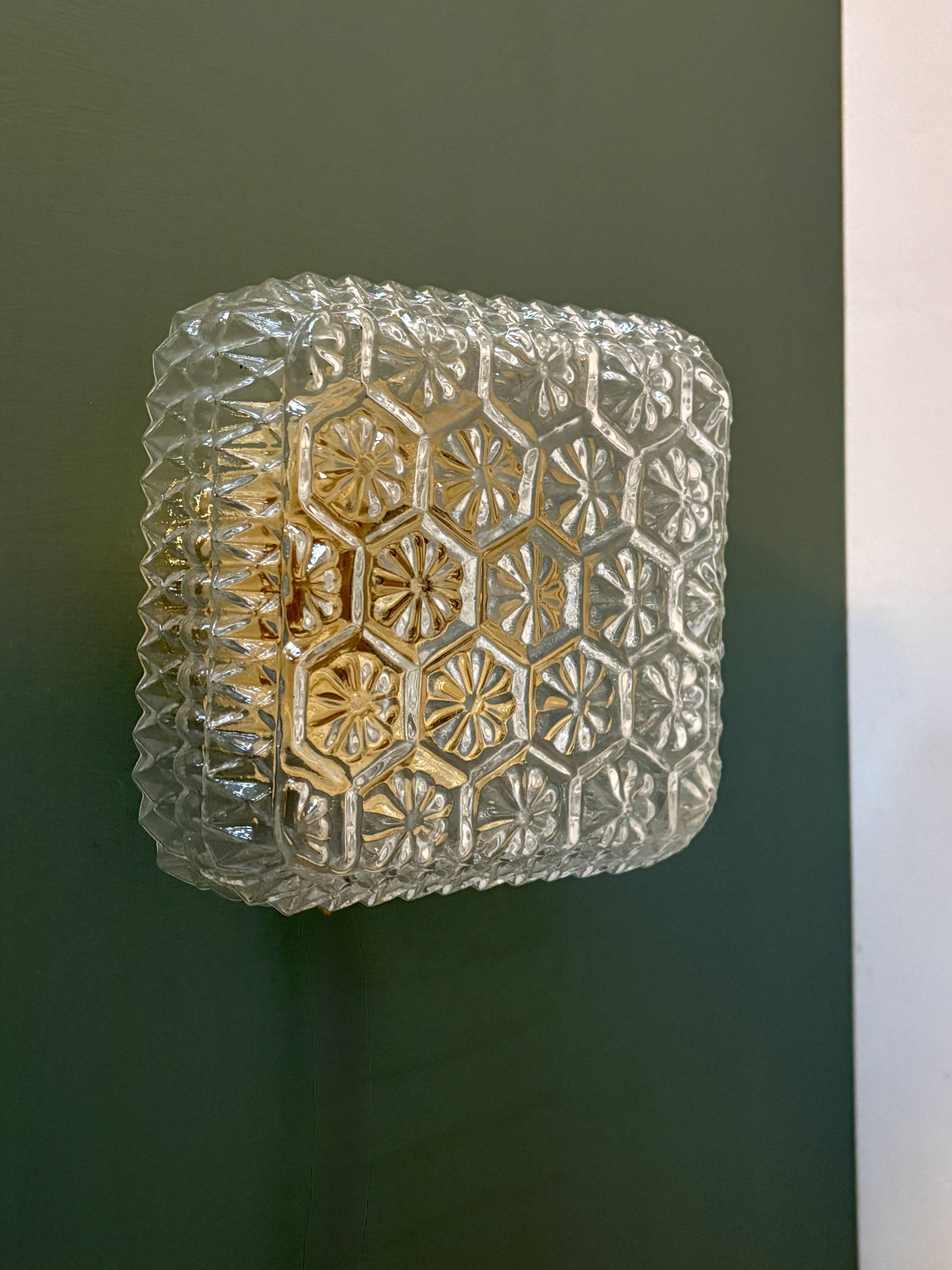 Vintage square globe wall or ceiling light in moulded glass