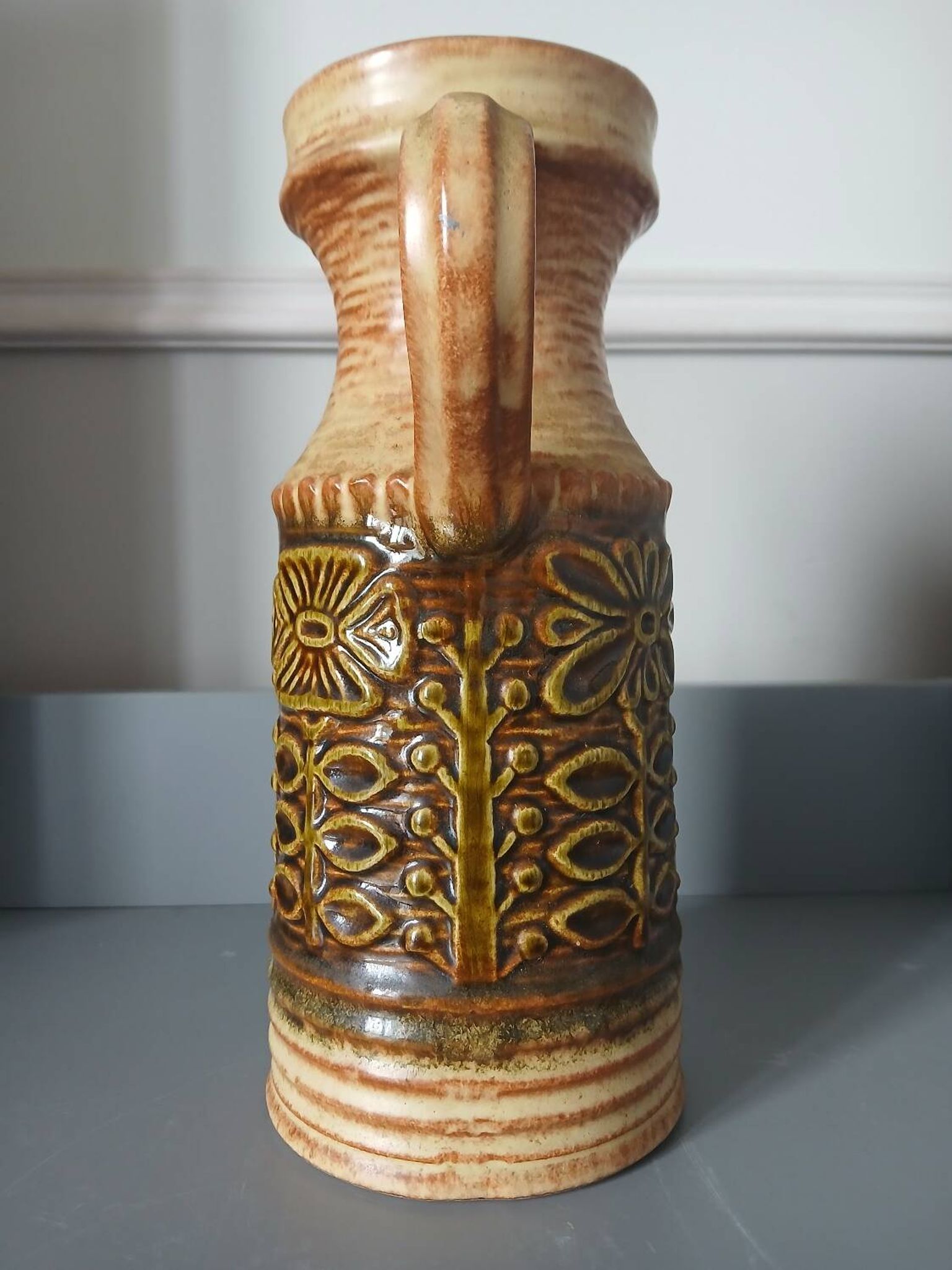 Vintage West Germany pitcher, ochre brown, 25 cm