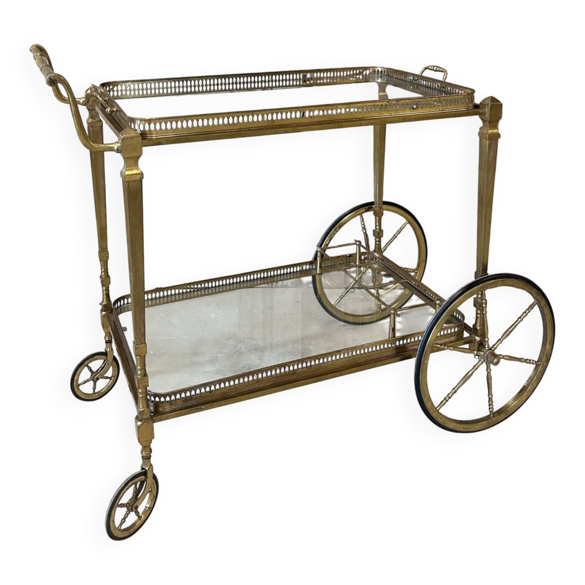 Rolling bar cart in brass and bronze circa 1960