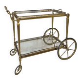 Rolling bar cart in brass and bronze circa 1960