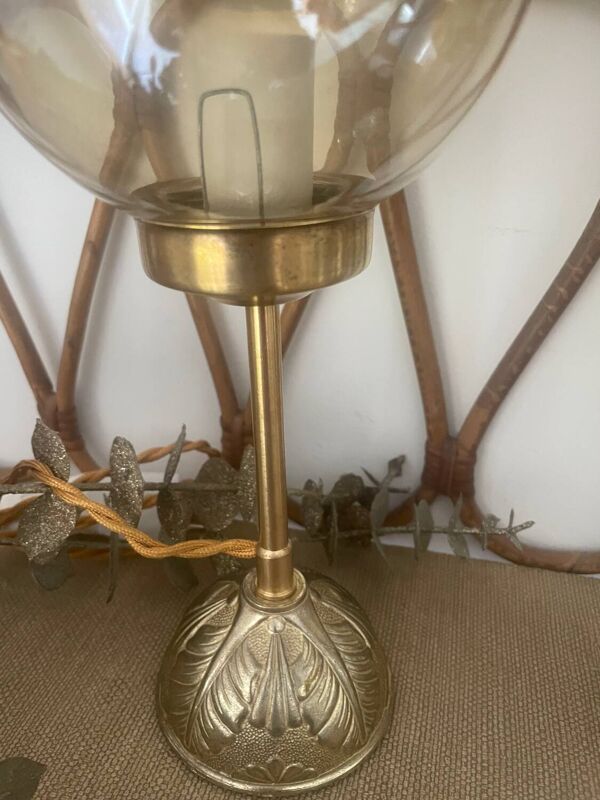 2 lampes à poser lampes de chevet globe rond verre ambré