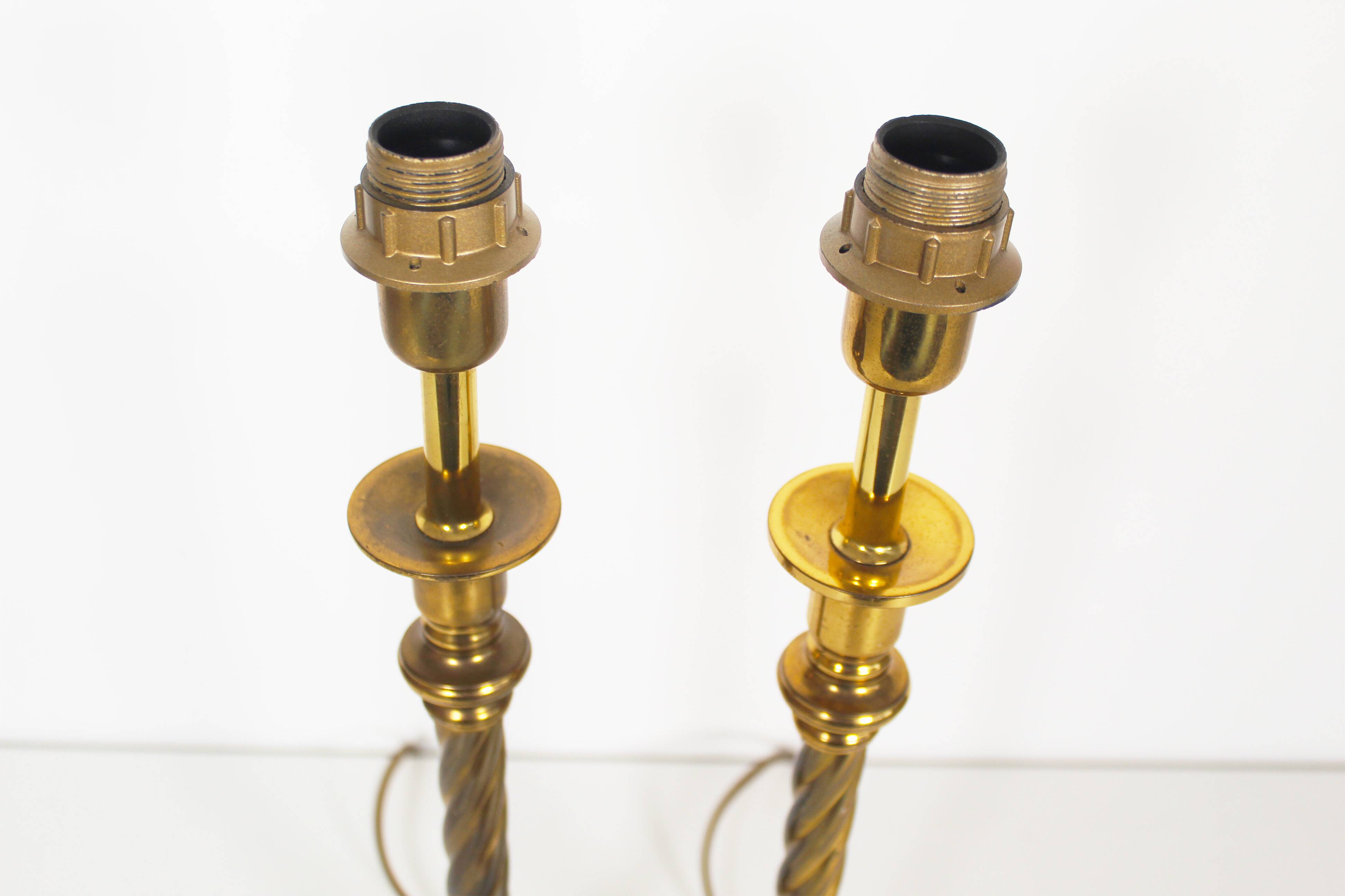 Vintage pair of Brass Column Table Lamps by Kullmann