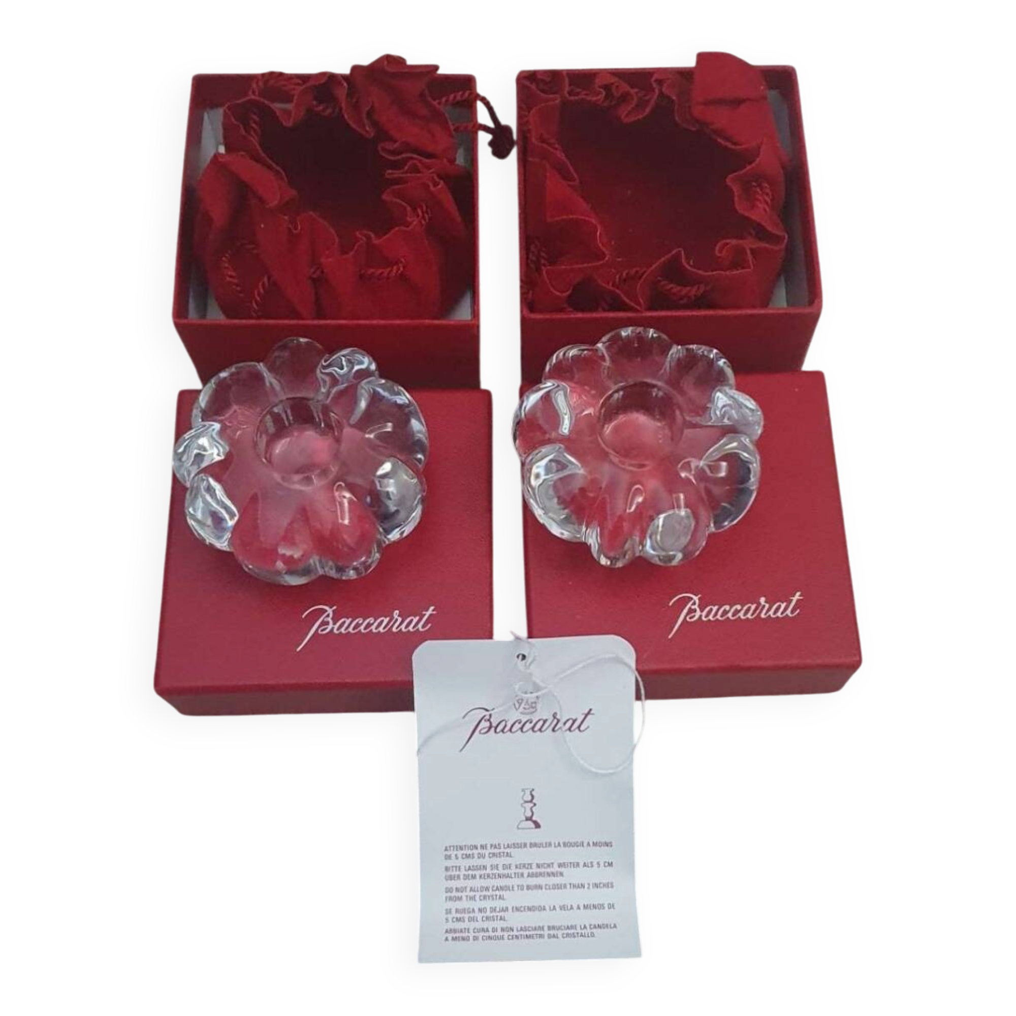 Pair of Baccarat crystal candlesticks, flower/rose model — new condition