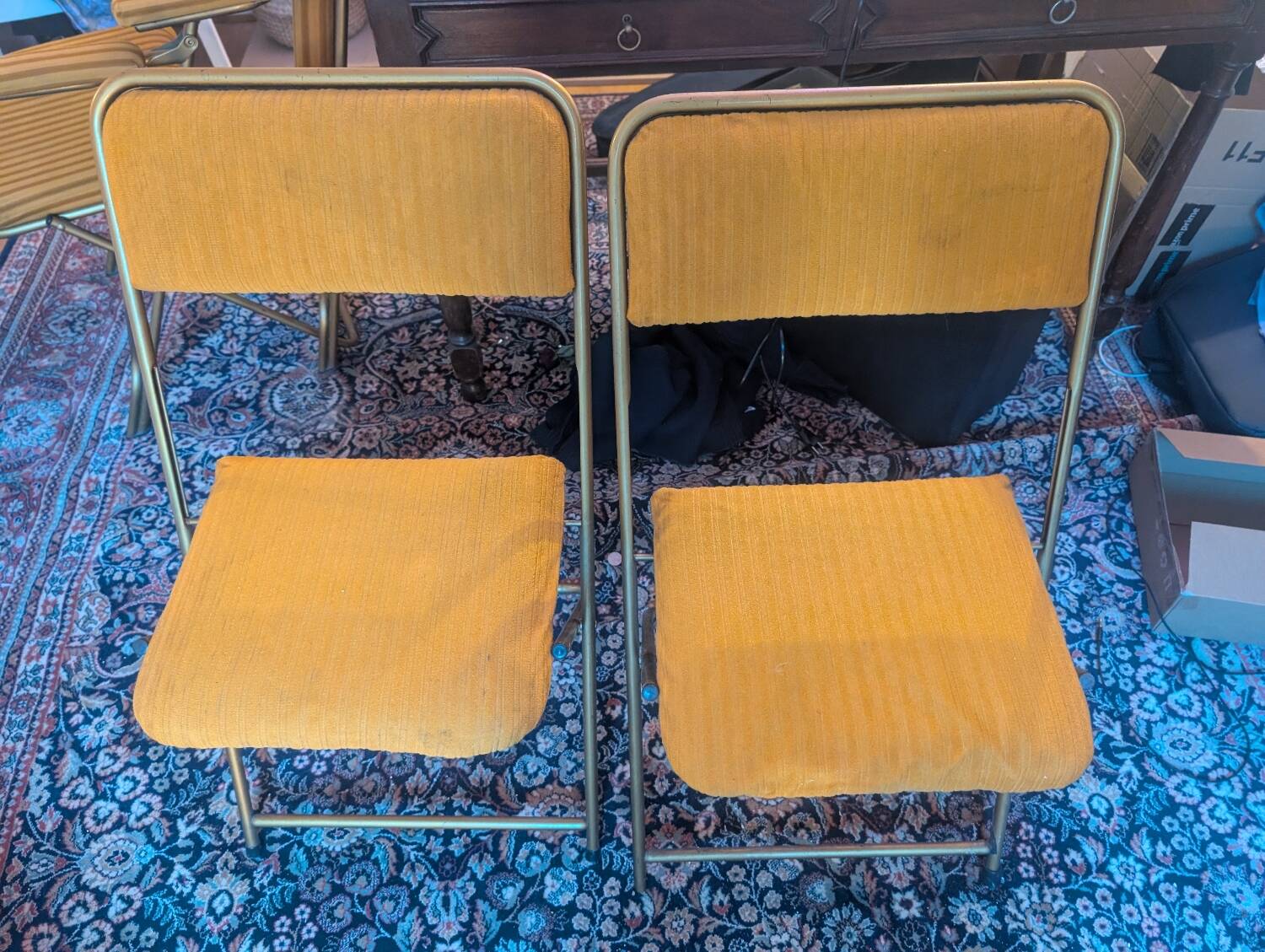 Paire de chaises opéra Lafuma en velours jaune