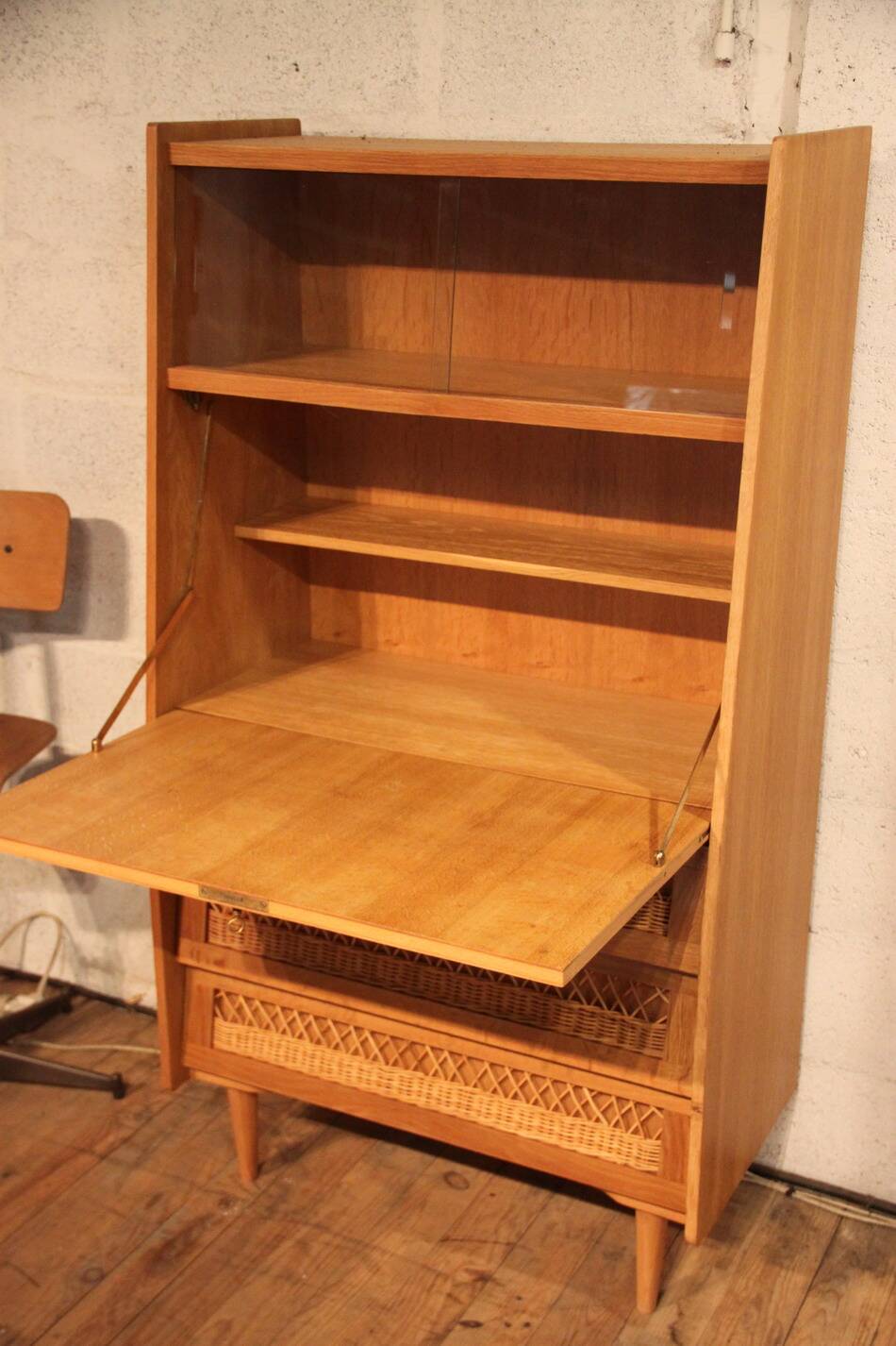 Vintage wicker rattan secretary desk