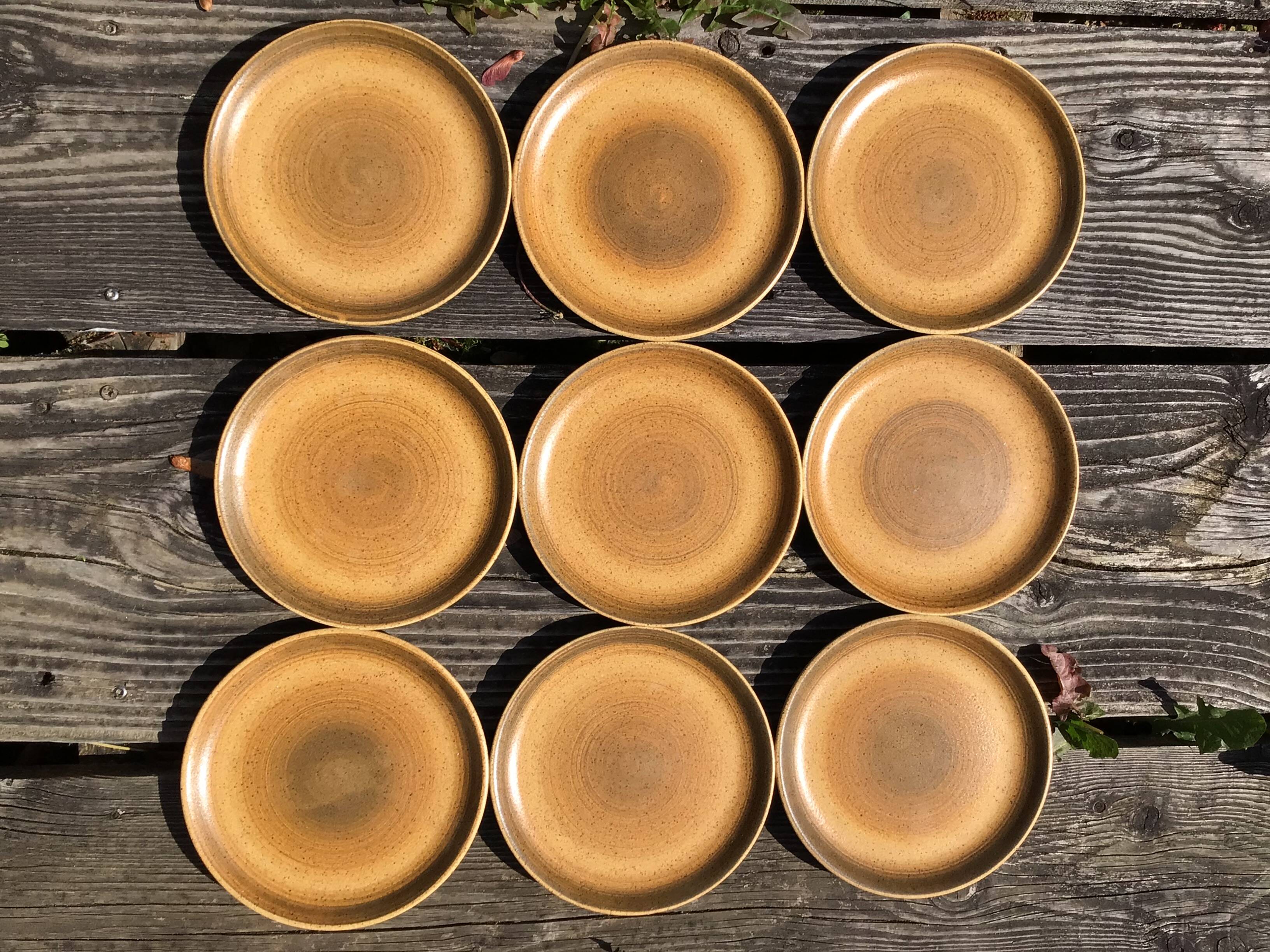 9 Assiettes dessert grès Longchamp brun