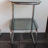 Side table end of sofa vintage chrome and smoked glasses 1970
