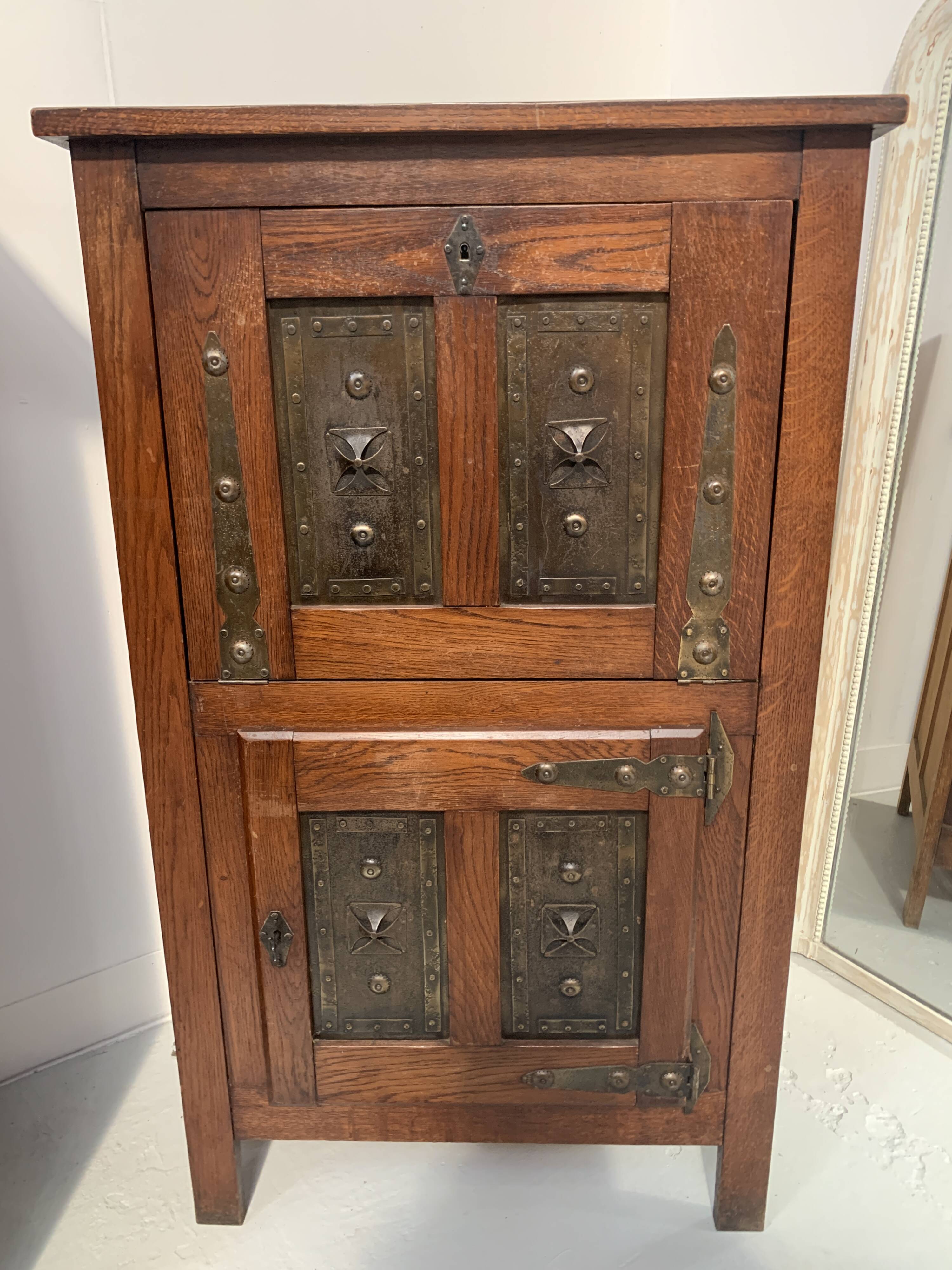 20th century natural wood and metal plate secretary desk