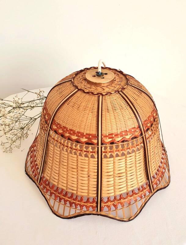 Vintage woven wicker pendant light