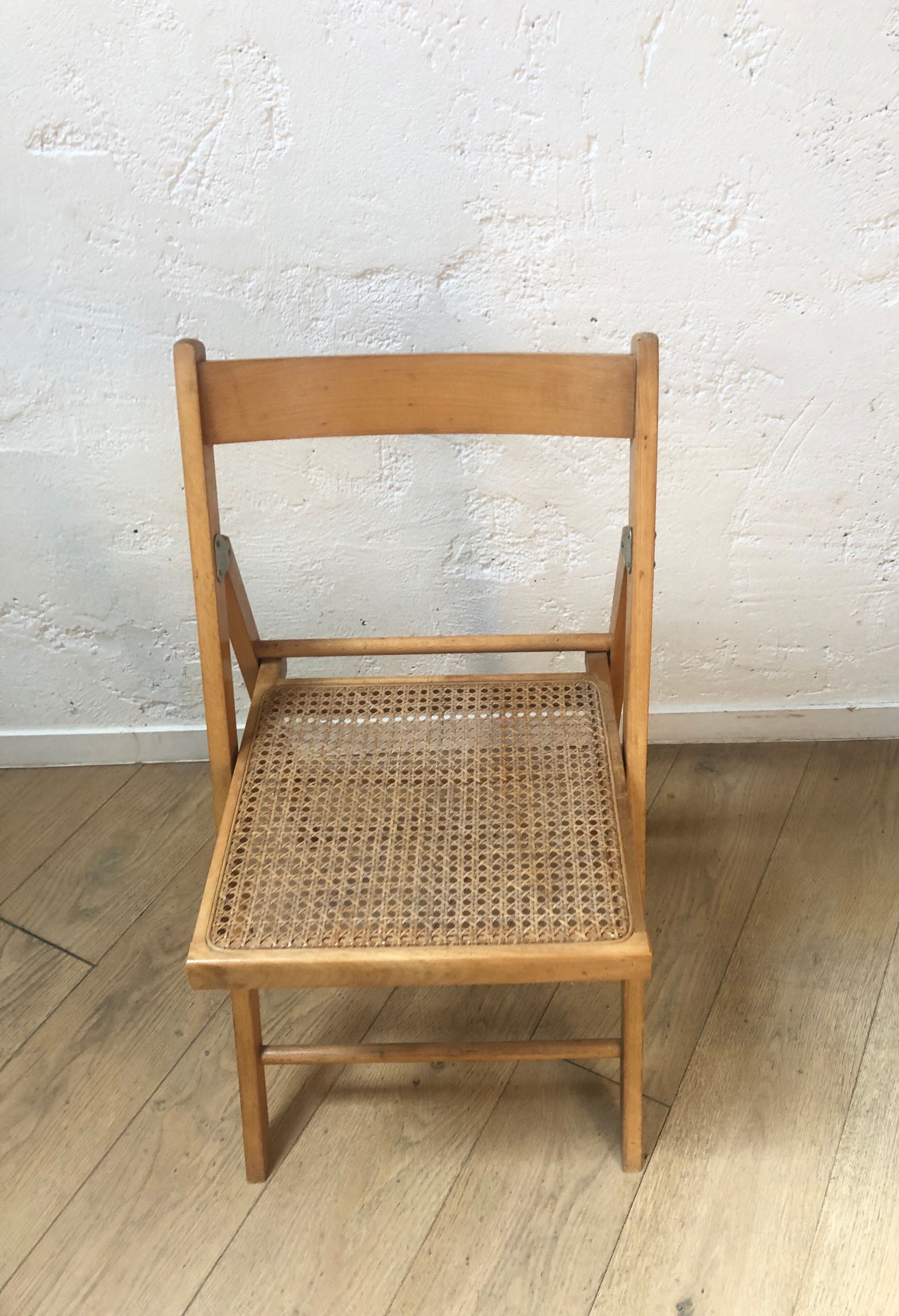 Vintage folding chair wood and caning