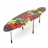 Vintage Oval Coffee Table by Stil Keramos with a Colored Lacquered Ceramic Top