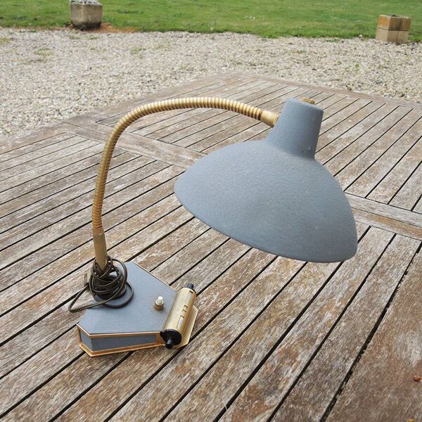 Ancienne lampe calendrier en métal gris