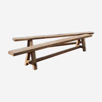 Pair of solid wood benches - brutalist