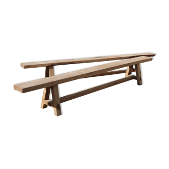 Pair of solid wood benches - brutalist