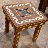 Moroccan camel bone marquetry wooden table for bedroom or living room