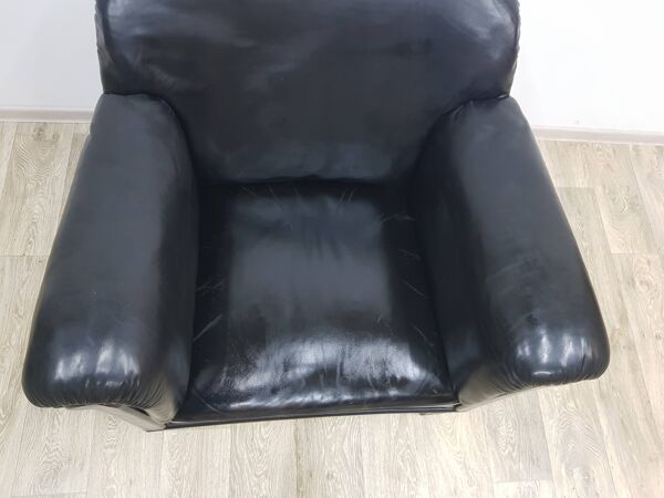 Fauteuil club vintage avec clous, en cuir, Art Déco, années 1930/40.