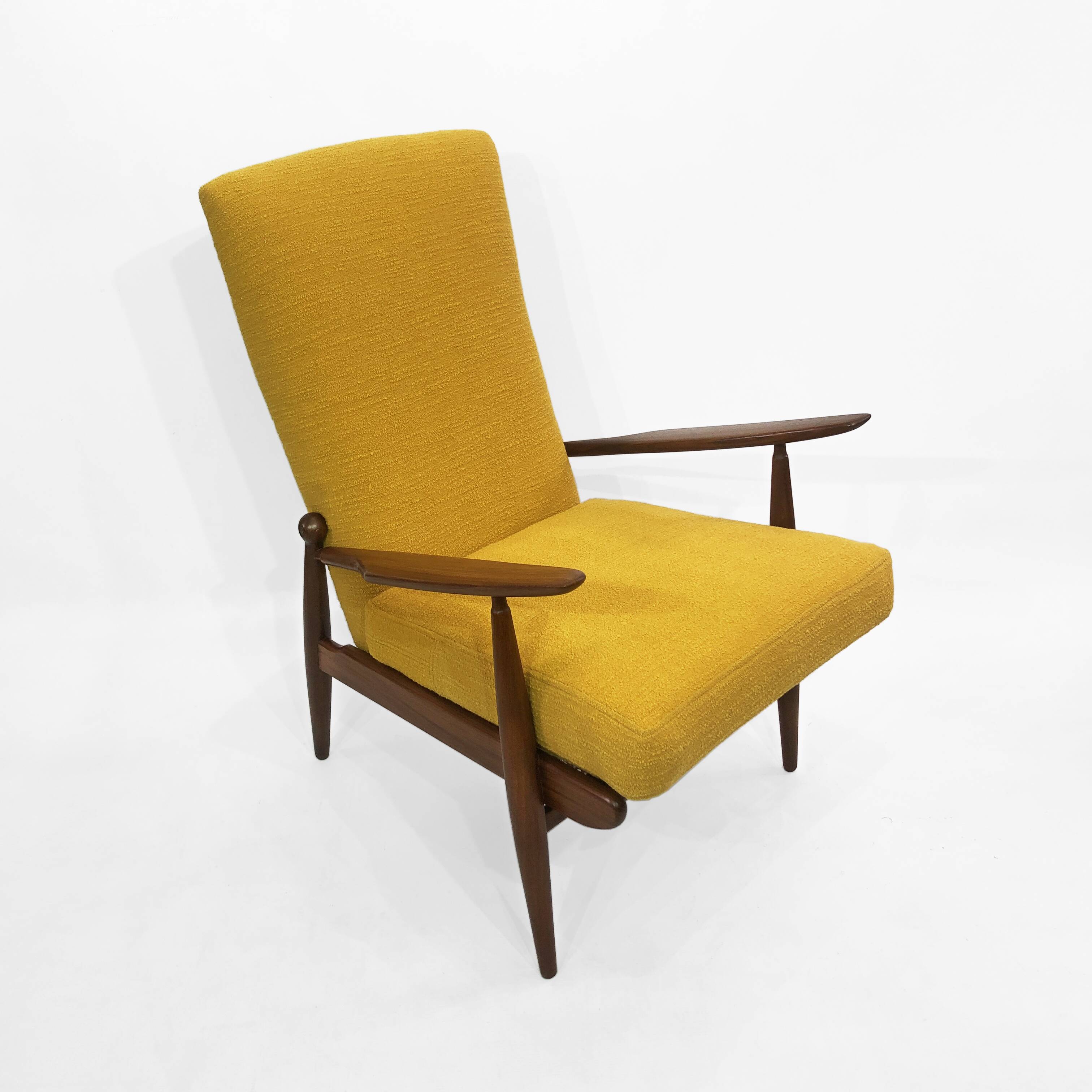 1960s High Back Yellow Bouclé Lounge Armchair Vintage Midcentury Lounge