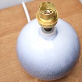 Lampe bleue en céramique, abat jour en raphia, années 70