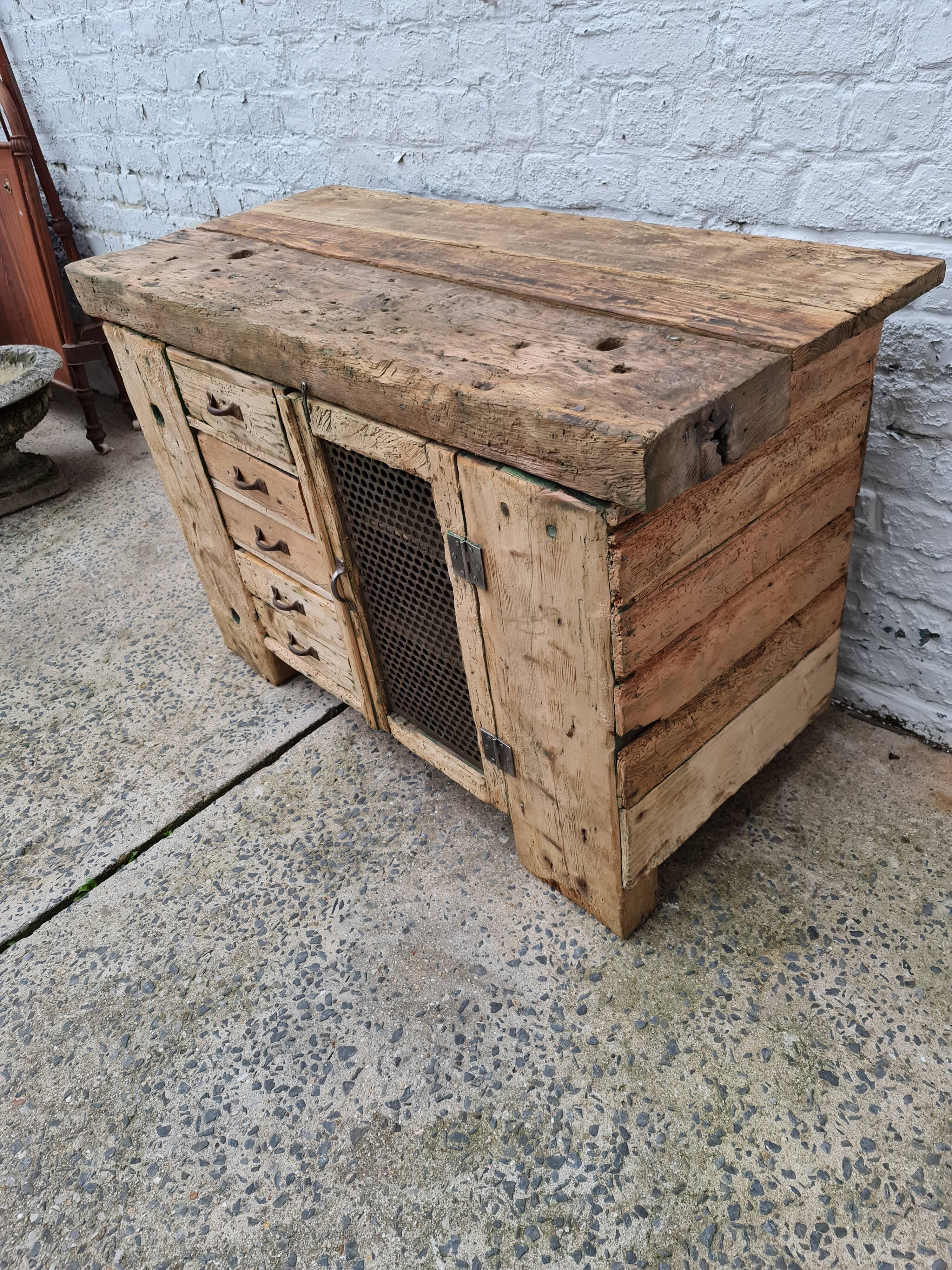Old established a door and five drawers raw wood