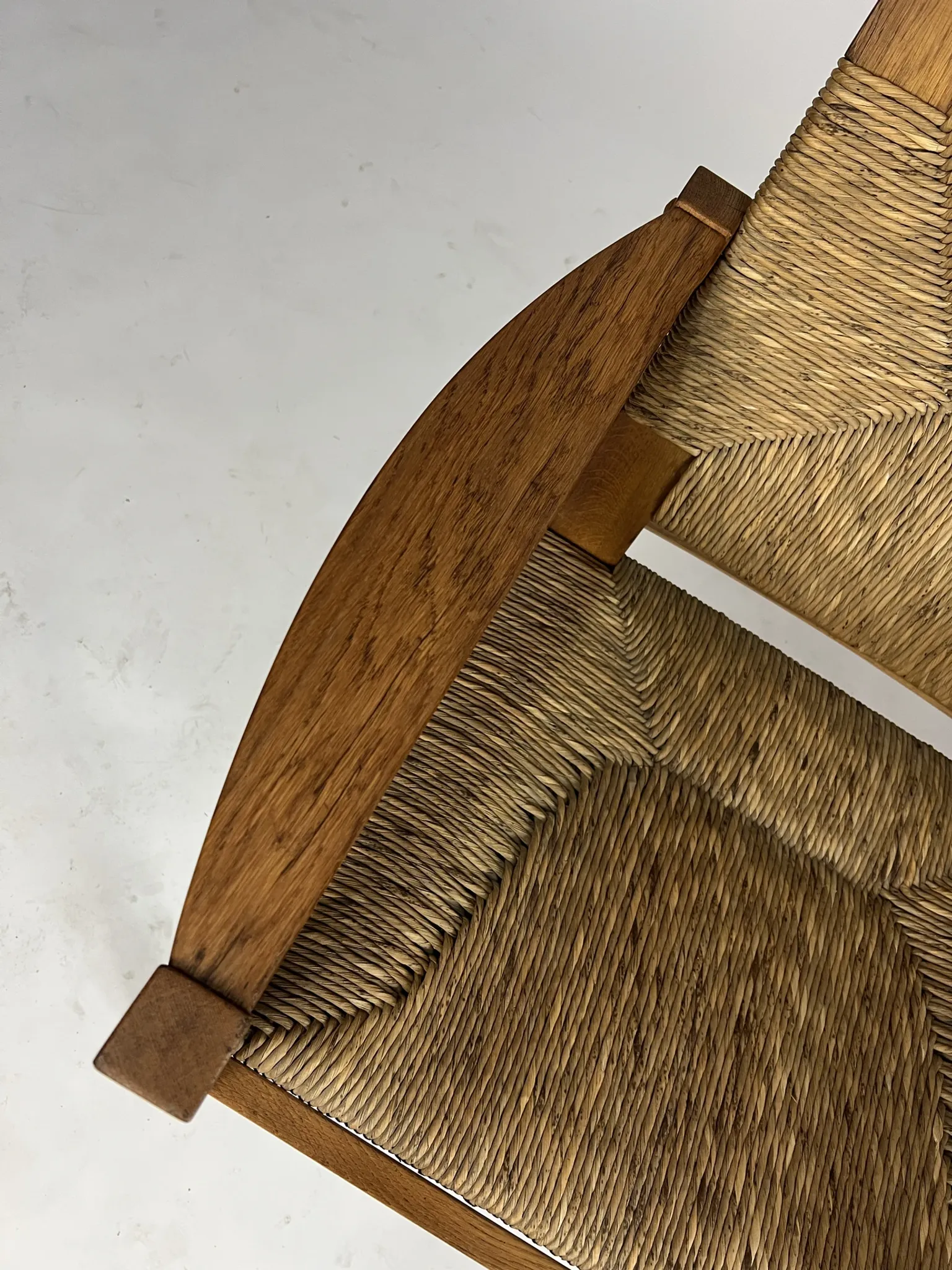 Set of 2 Vintage armchair easy chairs oak & seagrass 60s mid-century