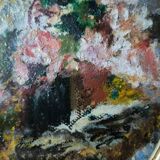 Oil painting flowers framed oval with glass Dany Laure artist painter Paris 16th