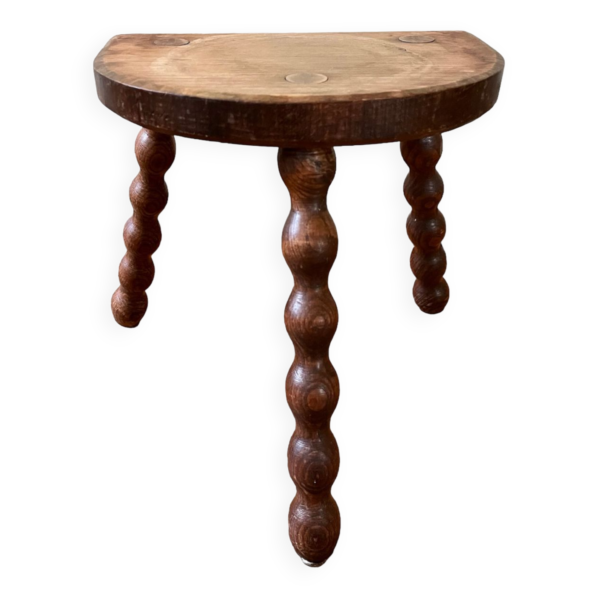 Low vintage wooden tripod stool