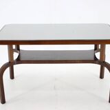 1930s Restored Coffee Table in Walnut with Glass Top,Czechoslovakia