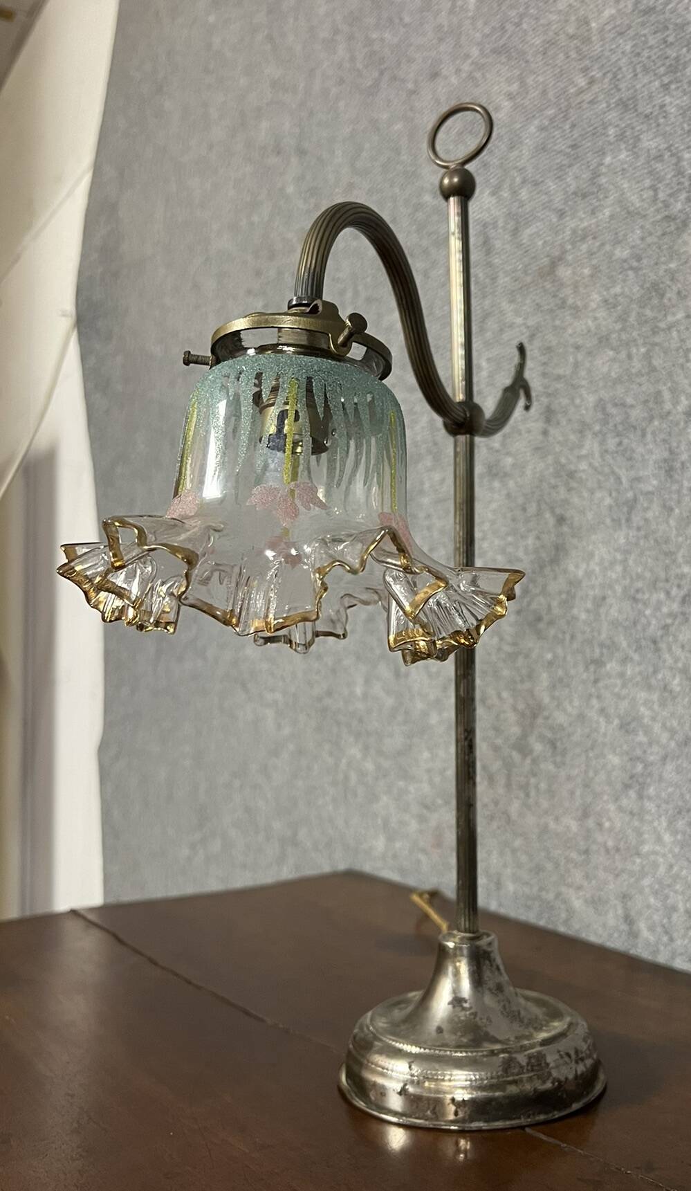 1900s desk lamp in silver-plated bronze and metal