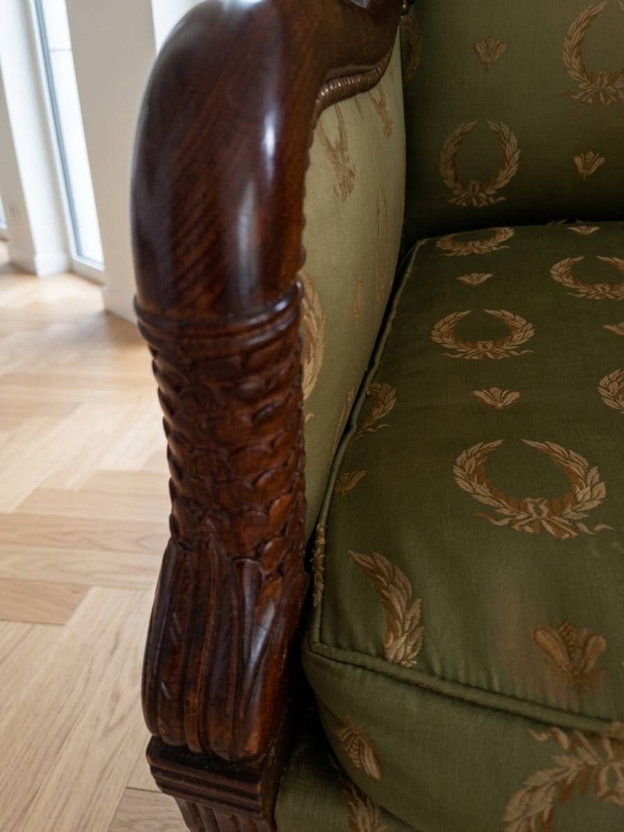 Regency green armchairs in solid wood