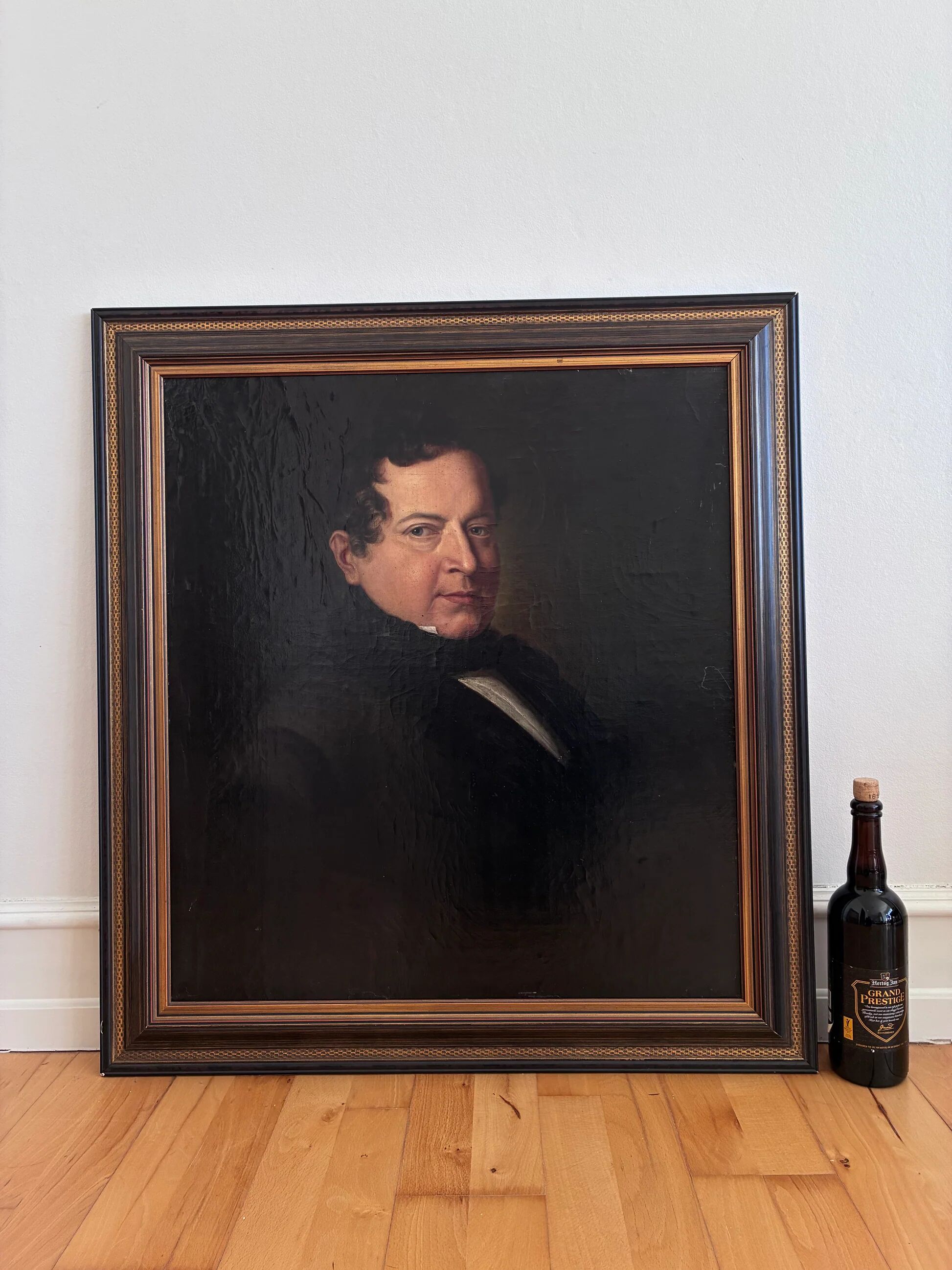 Antique original oil painting of a German opera tenor, large 19th century portrait