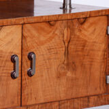 Restored walnut artdeco small cabinet, chrome-plated steel, czechia, 1930s