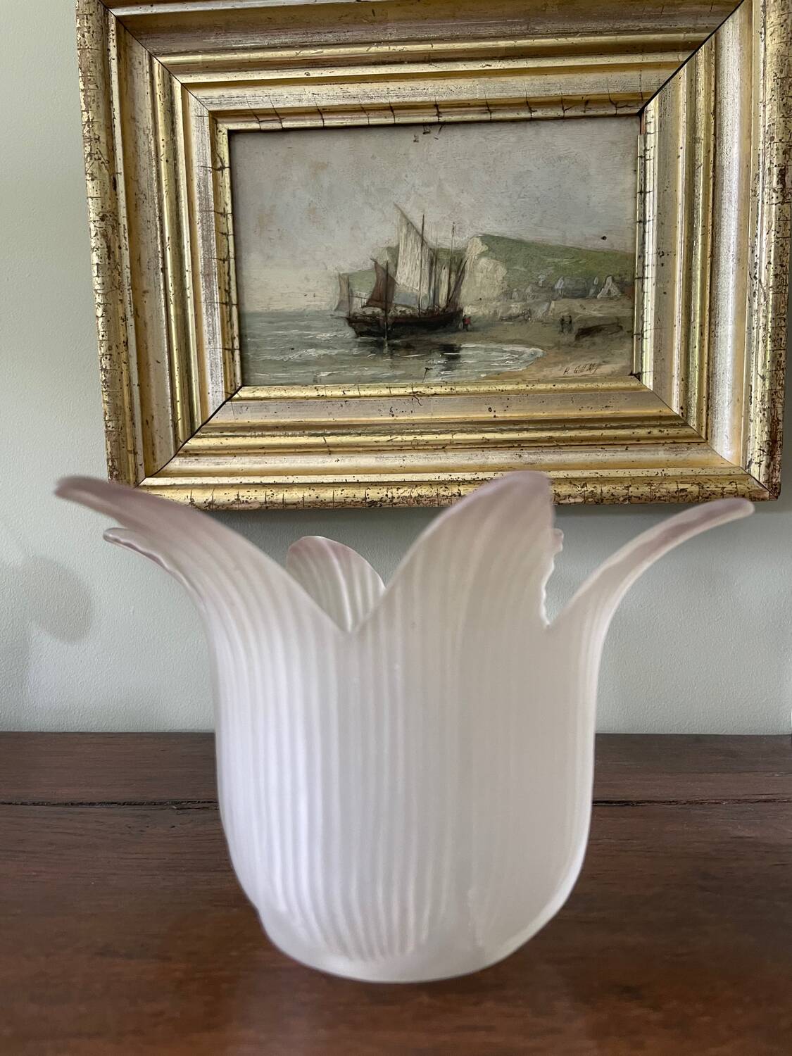 Antique frosted glass tulip globe