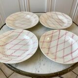 set of 4 hollow plates Badonviller pink rope pattern 30s