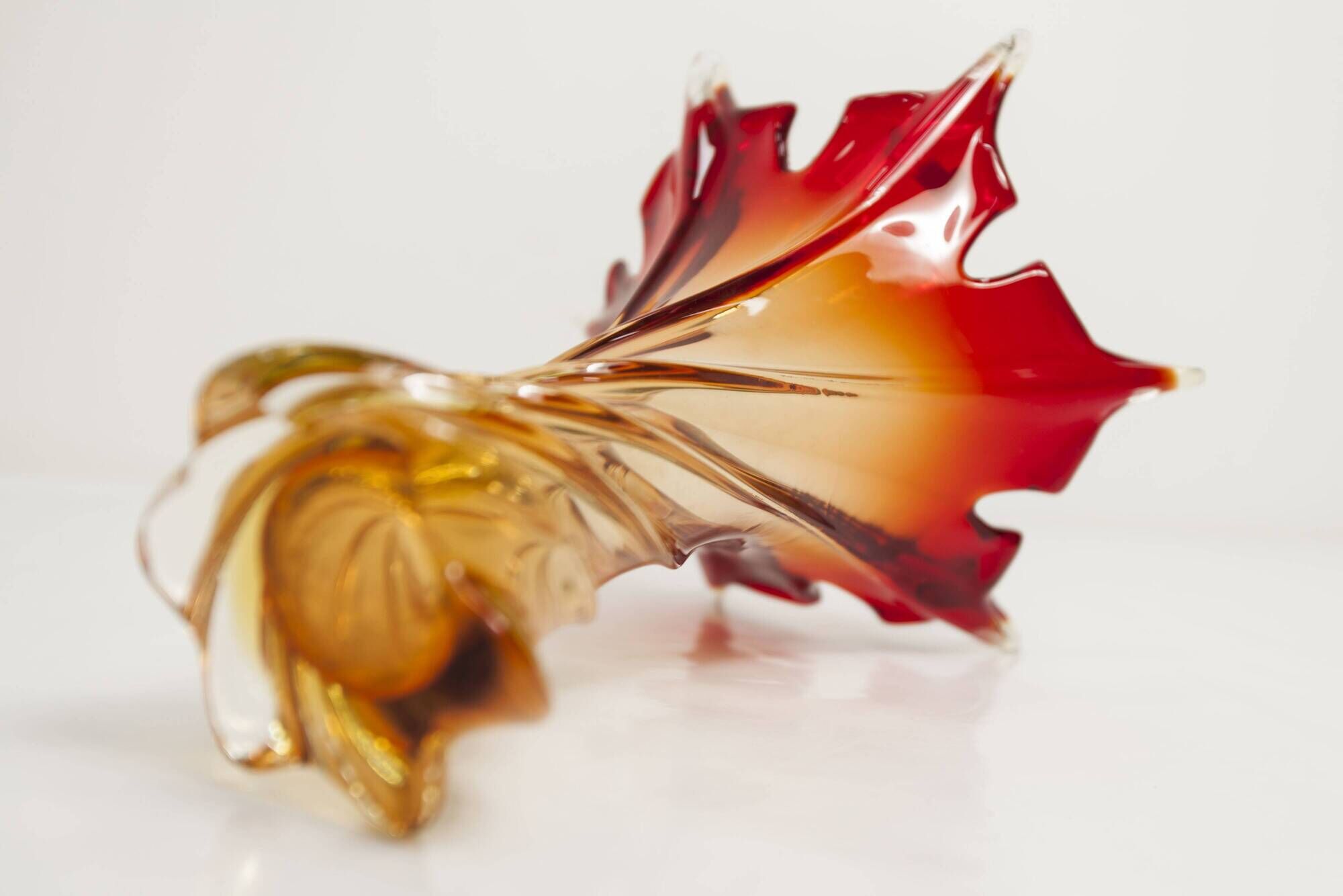 Murano glass vase by Fratelli Toso signed Murano orange and red