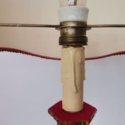 French Art Nouveau Crystal Red Silk Half Shade Table Lamp, 1940s