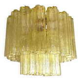 Handcrafted Contemporary Flush Mount in Gold with Amber Murano Glass