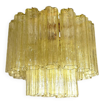 Handcrafted Contemporary Flush Mount in Gold with Amber Murano Glass