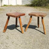 Pair of brutalist tripode stools vintage campaign