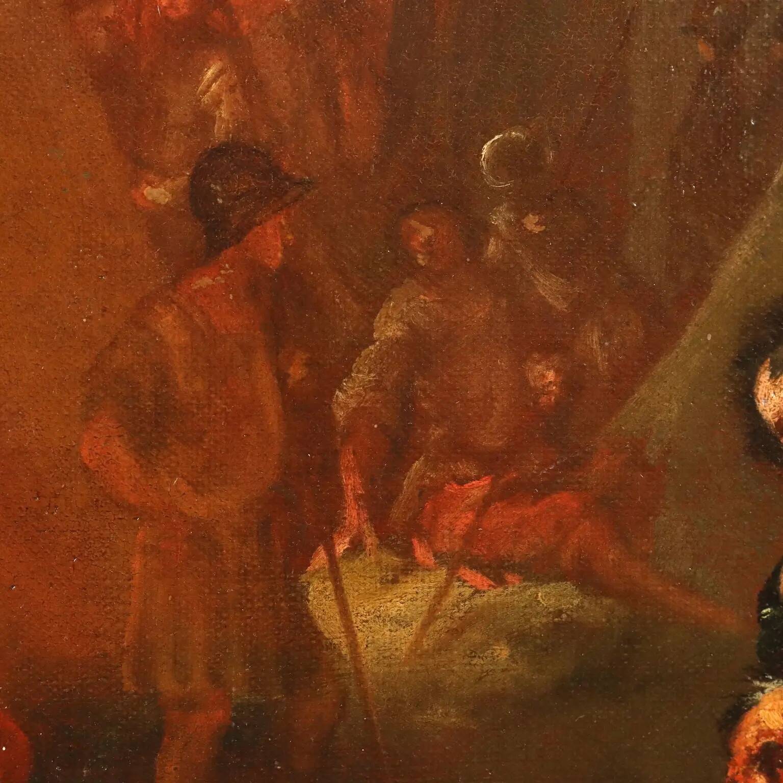 Ancient painting with a historical subject, oil on canvas, 17th century.