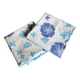2 vintage cotton pillowcases with blue floral patterns.