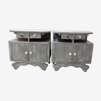 Bleached gray patinated bedside tables