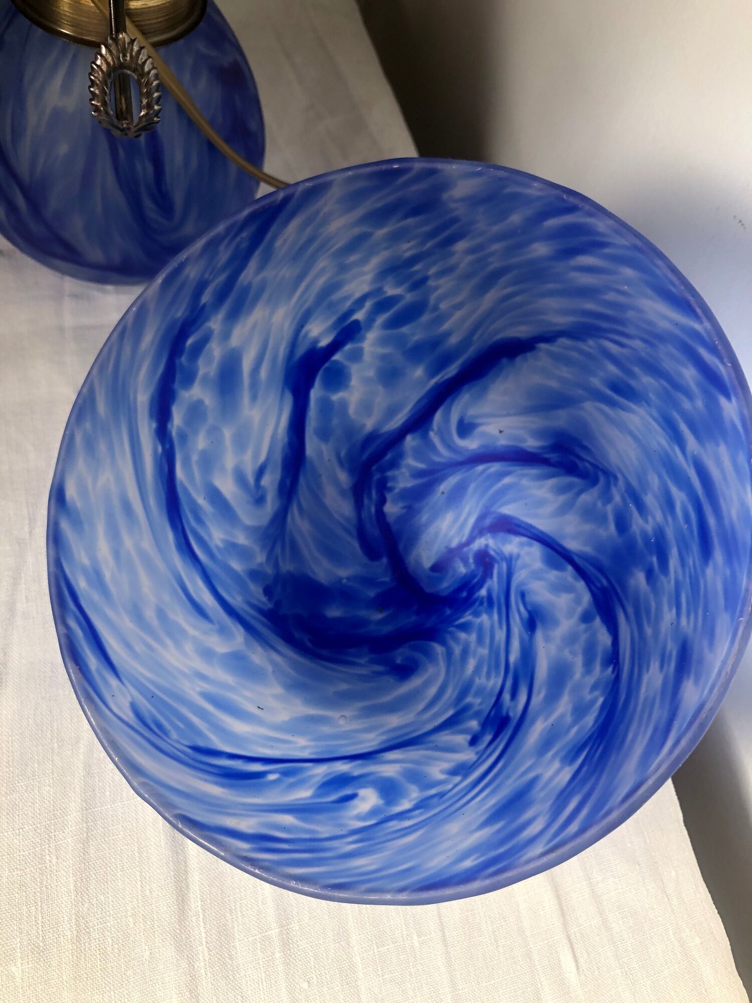 Lamp mushroom in Marmorean blue glass paste and brushed metal,Vincent Cadeau. Good condition.