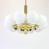 1 of 2 large splendid Kaiser Sputnik chandeliers with opal globes, Germany, 1970s