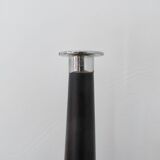 Pair of designer candlesticks, XXL, tapered, teak and chrome metal, 1980s