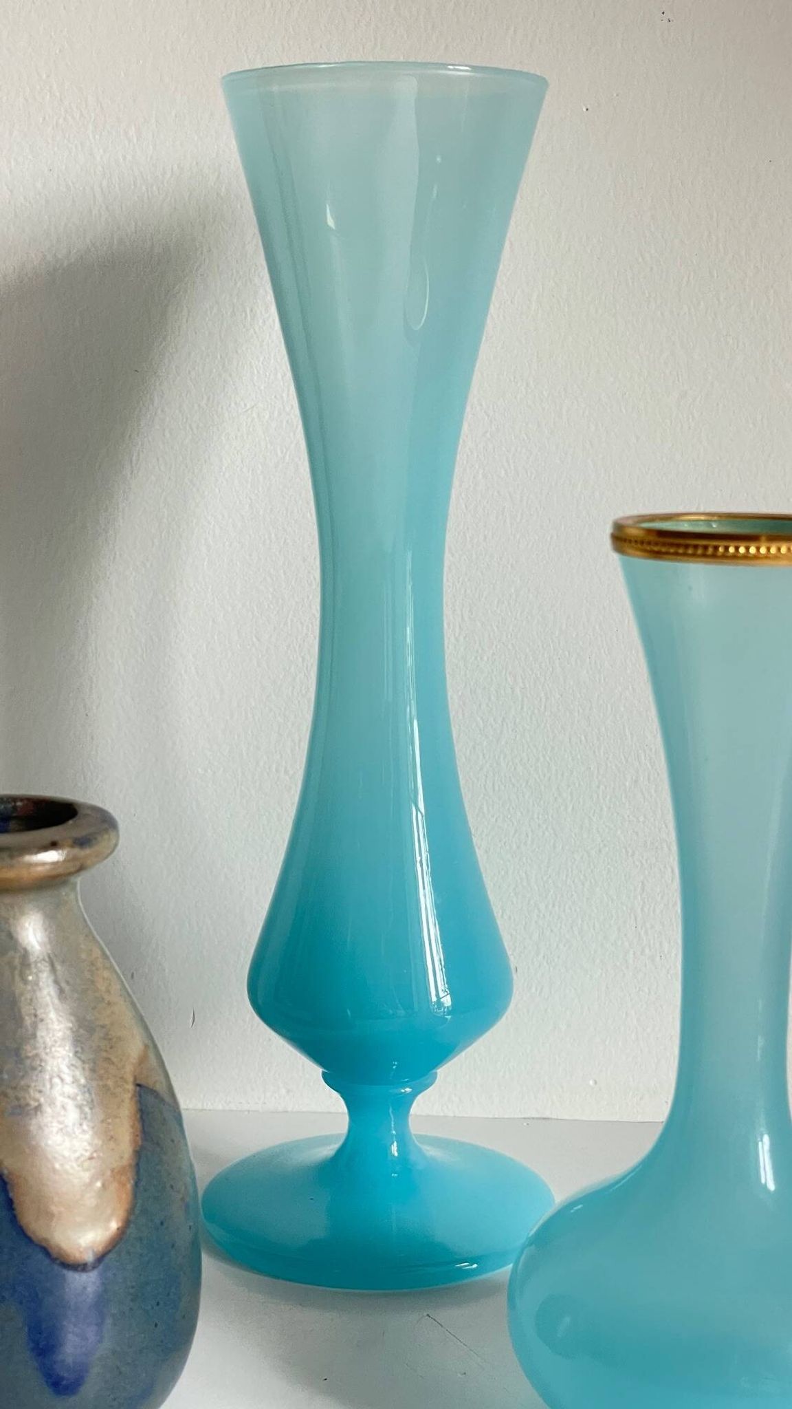 Vases bleu grès verre opalin vintage