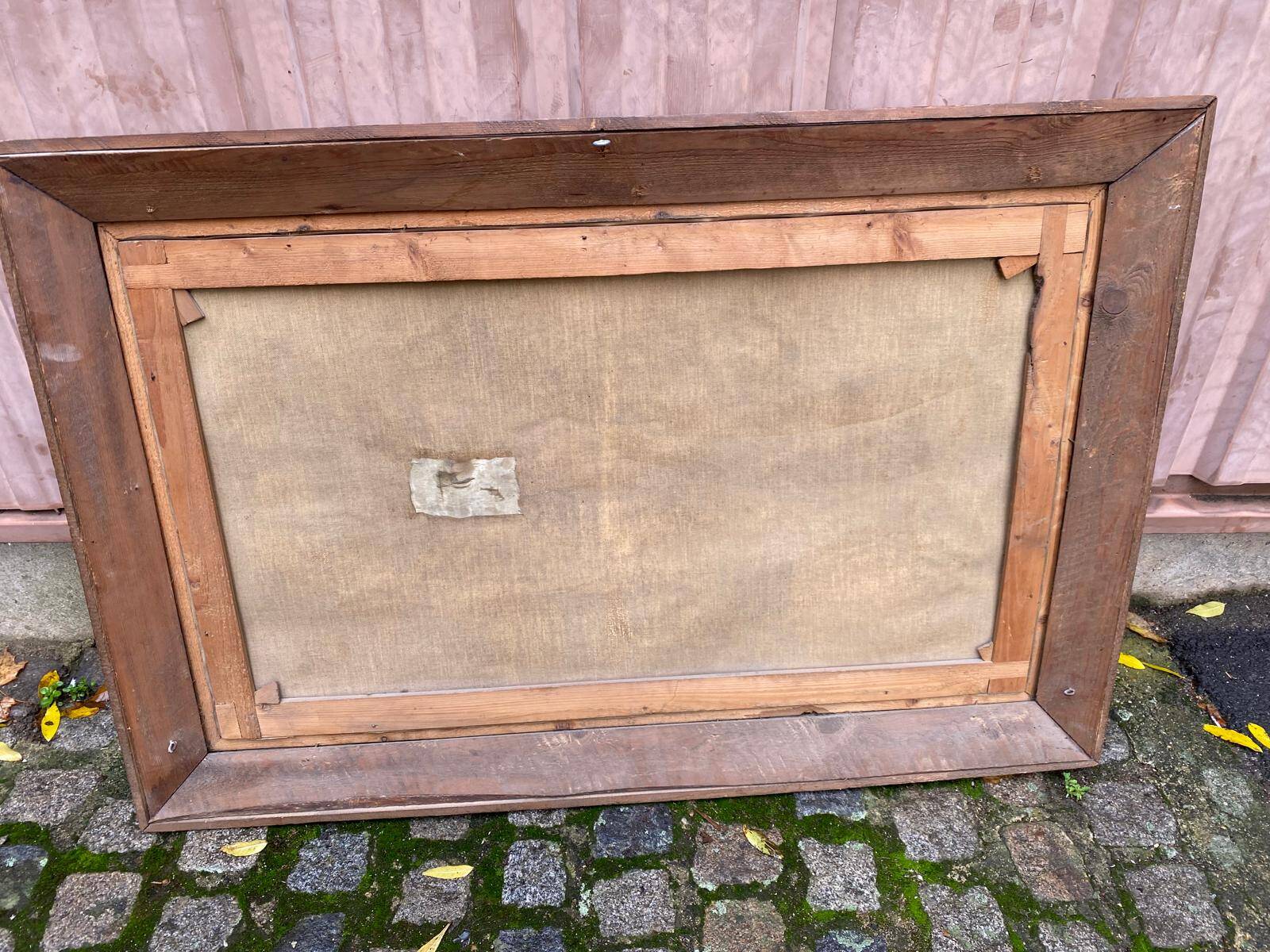 Oil painting on canvas, house and lake, 120x80cm