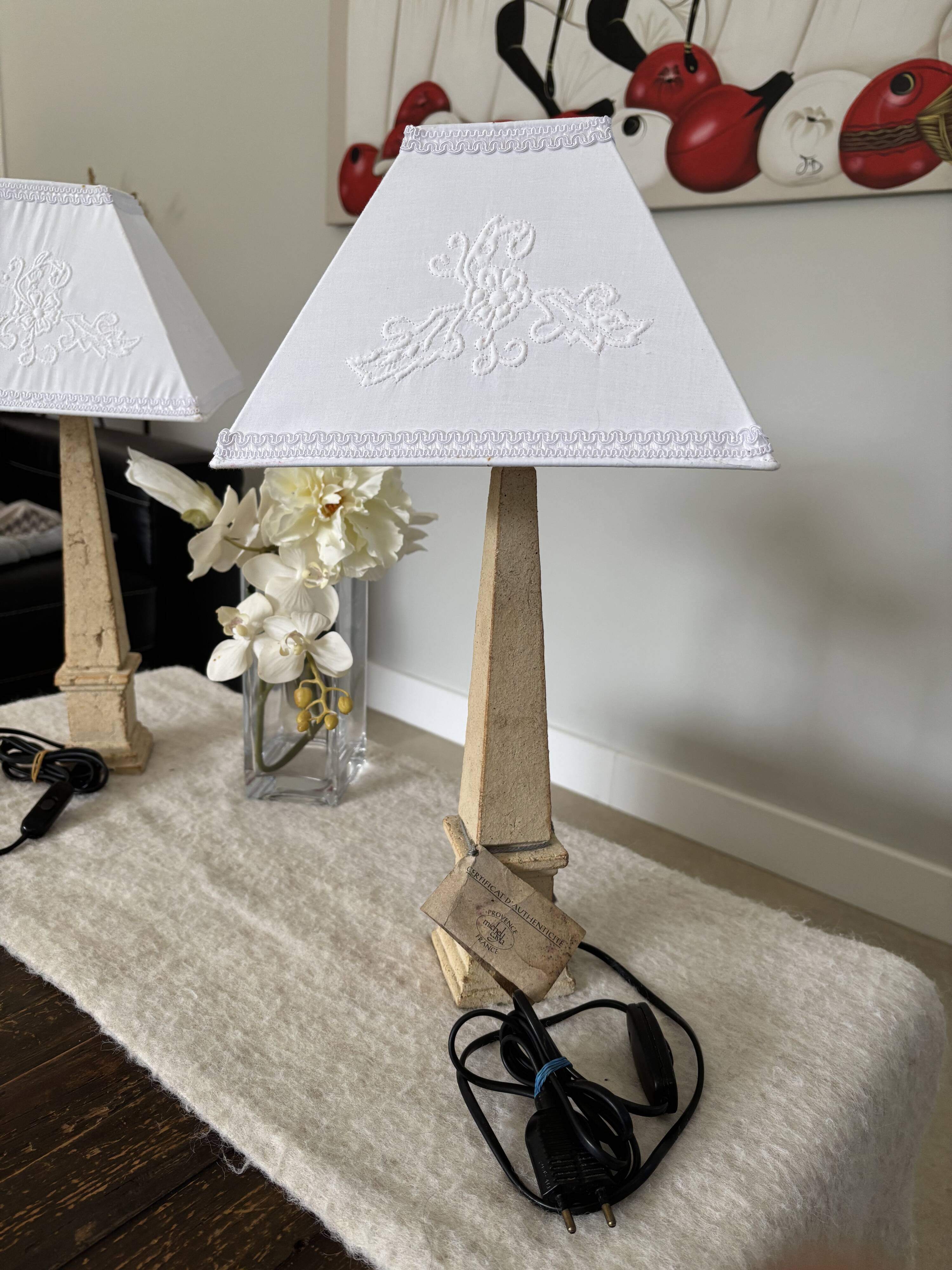 Pair of obelisk lamps by Michel Cayla – Signed with certificate – Design v