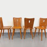 Set of 4 vintage brutalist wooden chairs from the 60s